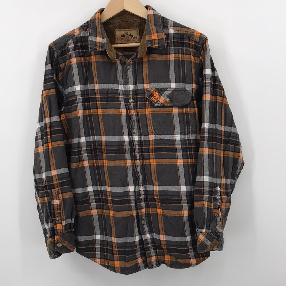 Legendary Whitetails Long Sleeve Orange Black Plaid Shirt Men's L